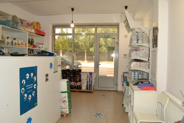Zona de recepție și rafturile cu produse din cabinet